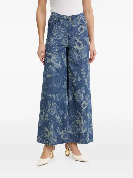 Pantaloni palazzo Fracomina cu model floral cu imagine albastru
