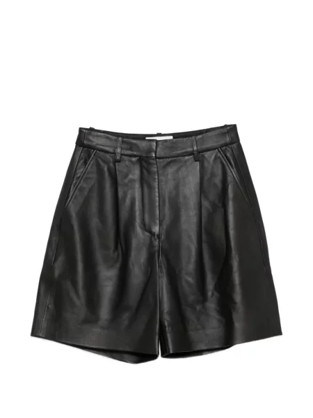 Pantaloni scurți Joseph din piele plisate negru