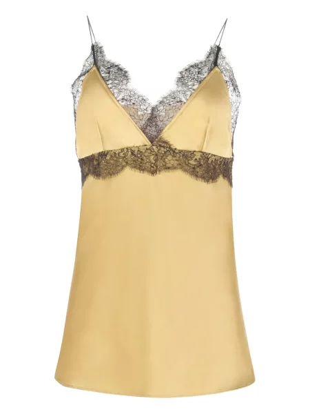 Top Nina Ricci de mătase cu decolteu în V auriu