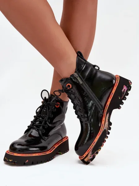 Кожени ботуши Artiker от лакирана кожа черно