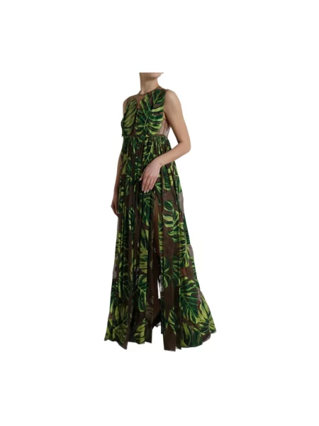 Jedwabna długa sukienka maxi Dolce And Gabbana zielona