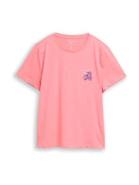 TOM TAILOR Tricou albastru regal / roz pitaya alb