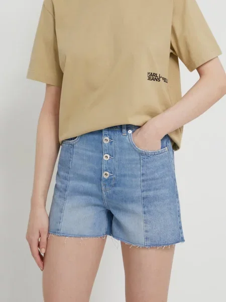 Džínové šortky Karl Lagerfeld Jeans hladké high waist modré