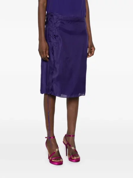 Fustă midi Ferragamo cu șireturi din dantelă violet
