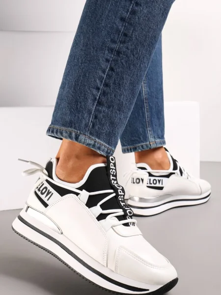 Sneakers Albi pe Platformă cu Inserție Metalică Constony alb