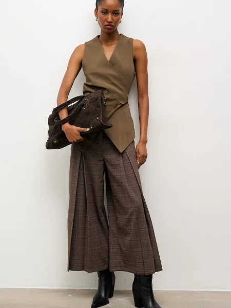 Answear.LAB spodnie szerokie high waist brązowy
