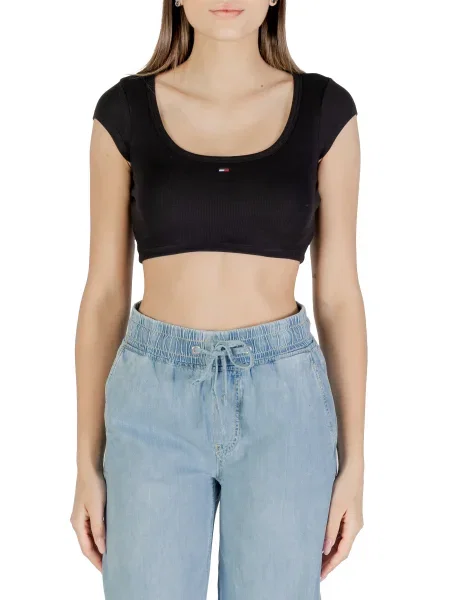 Top dżinsowy Tommy Hilfiger Jeans o krotszym kroju czarny