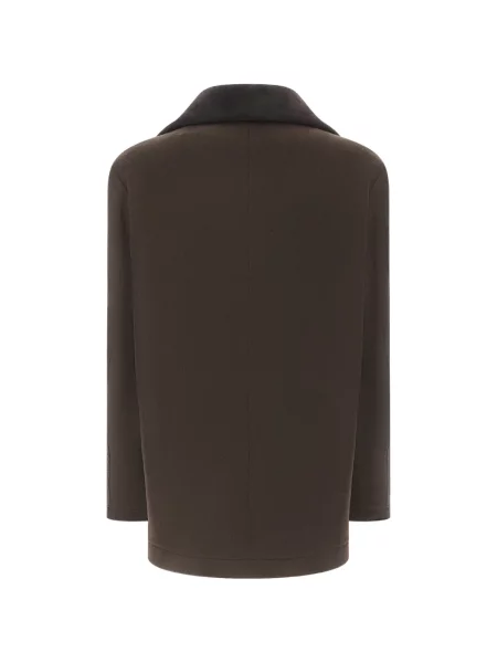 Gulerat haină din piele de oaie Corneliani cu două rânduri de nasturi din piele de oaie maro
