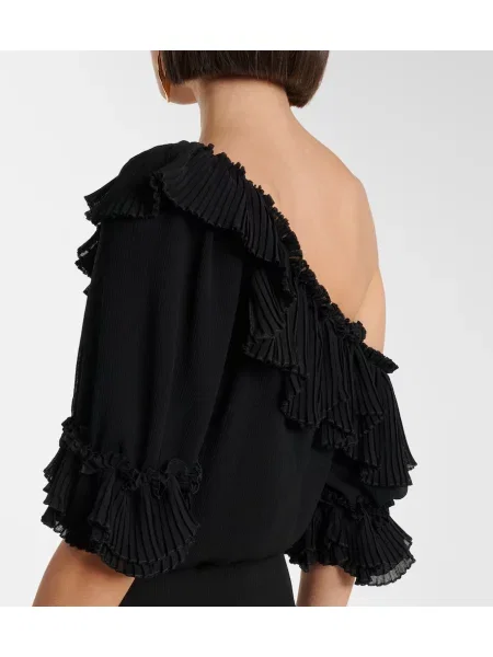 Rochie Saint Laurent de mătase cu volane negru
