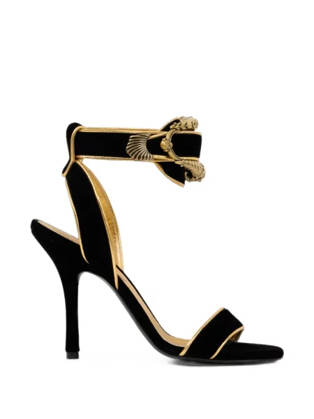 Sandale Etro de catifea cu toc înalt cu imprimeu animal print negru