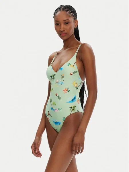 Seafolly Бански костюм Isla Palm зелен