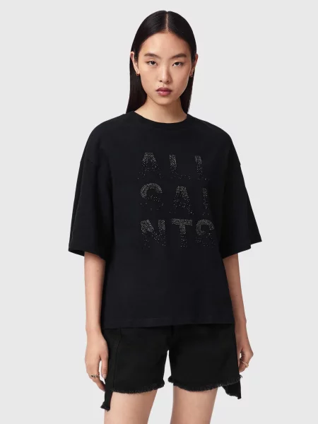 AllSaints Tričko STACKS AMELIE / strieborná čierna