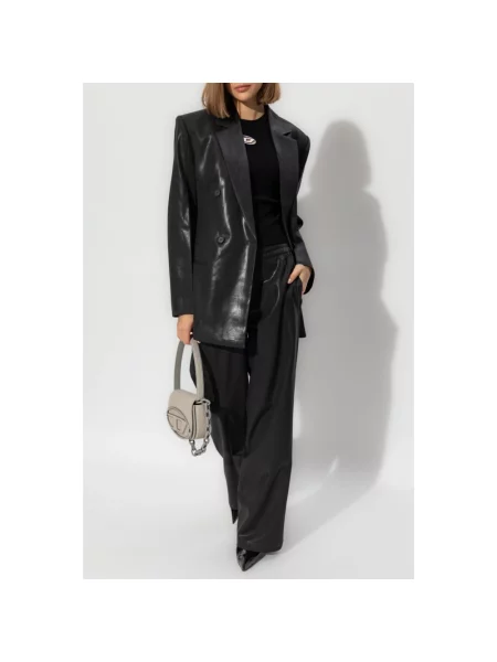 Top Diesel z dekoltem w serek na ramiączkach żakardowy czarny