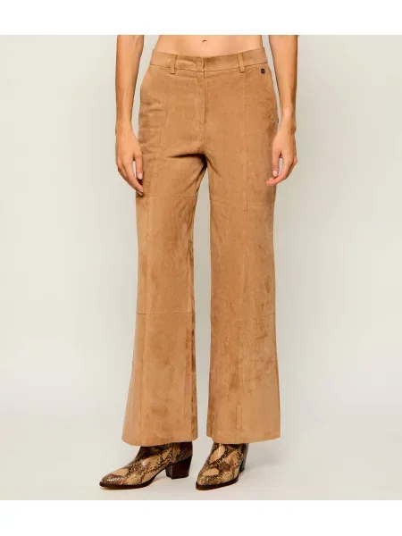 Marc Cain Pantaloni Warri | Relaxed fit | piele întoarsă bej