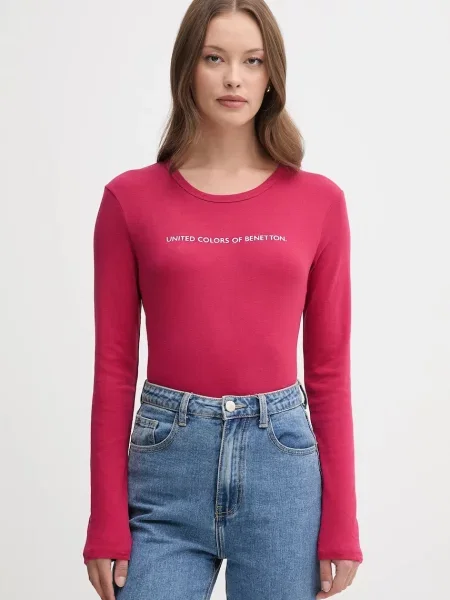 Блуза с дълги ръкави United Colors of Benetton лилаво розово