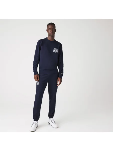 Lacoste Spodnie Dresowe Z Nadrukiem Tapered Fit granatowe