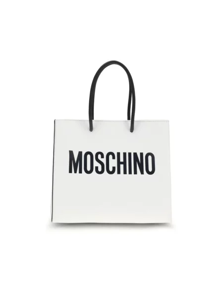 Shopperka Moschino skórzana z logo biała