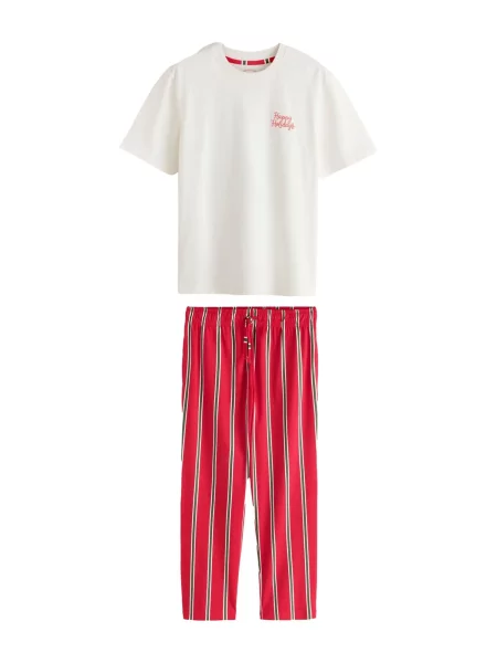 Next Pijama lungă Happy Holidays galben / verde / roșu alb