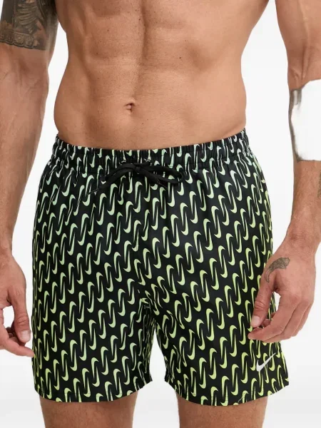 Slip de baie Nike cu gât halter cu imagine cu imprimeu geometric negru
