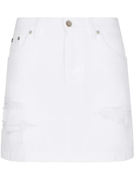 Fustă din denim Dolce & Gabbana zdrențuiți alb
