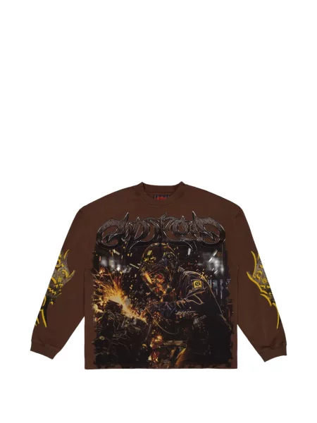 Lung tricou Godspeed cu imagine maro