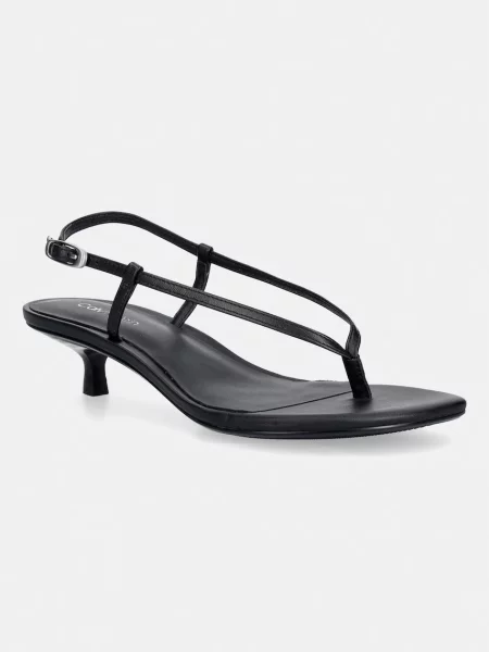 Calvin Klein sandály kožené KITT HEEL SNDL STRAPPY SLING LTH černé