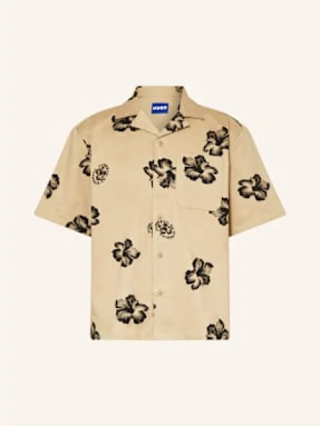 Hugo Blue Koszula Z Klapami Eligino Comfort Fit beige beżowa