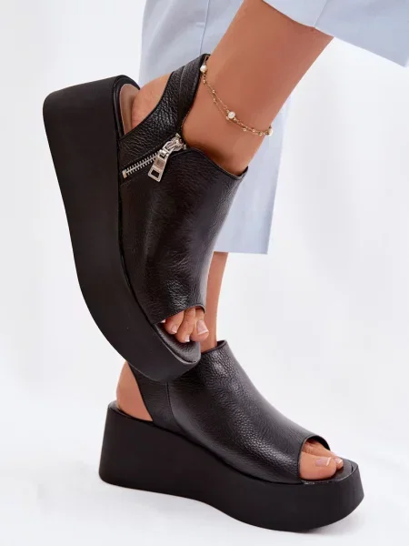 Sandale Zazoo din piele cu platformă negru