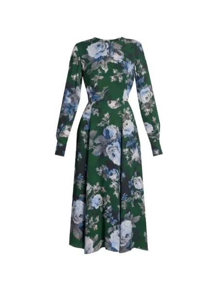 Lung rochie Erdem cu model floral cu imagine verde