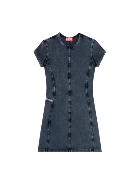 Sukienka jeansowa Diesel z krótkim rękawem niebieska