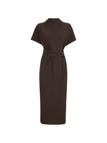 Cu centură rochie Brunello Cucinelli de lână plic maro