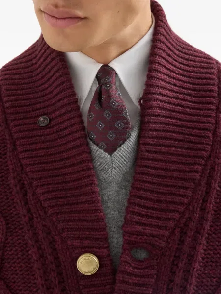 Cravată Brunello Cucinelli de mătase cu imprimeu geometric roșu