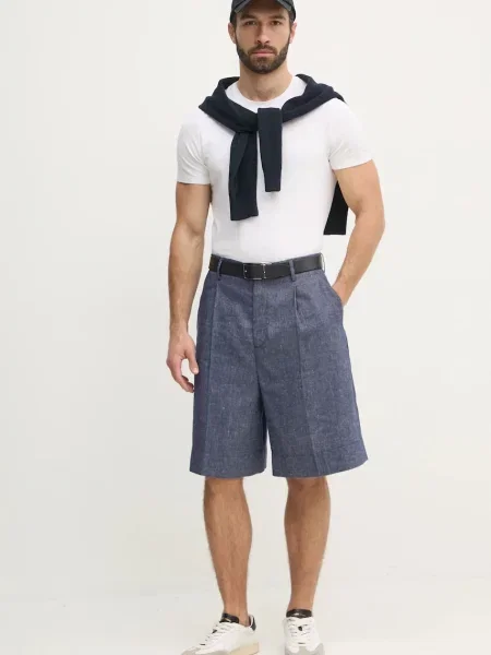 Σορτς από λινό Tommy Hilfiger ναυτικό μπλε