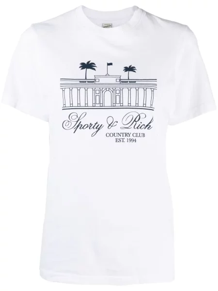 Tricou grafic Sporty & Rich cu imagine alb