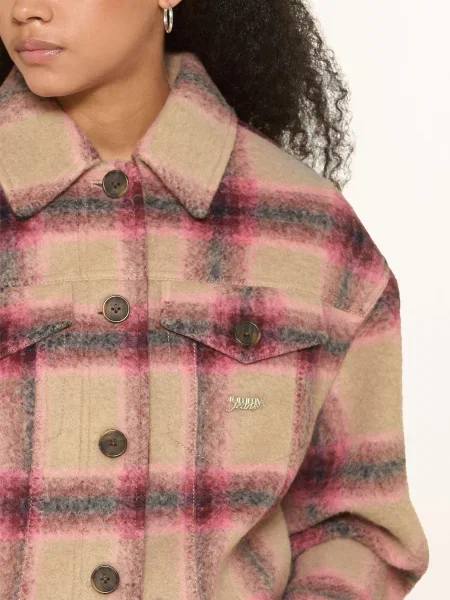 Tommy Jeans kurtka wełniana Kobiety Wełna lila|beżowy w kratkę S beżowa