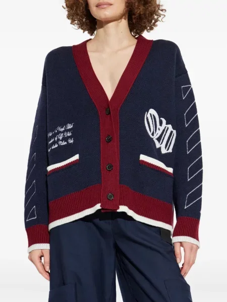 Cardigan Off-white din jacard alb