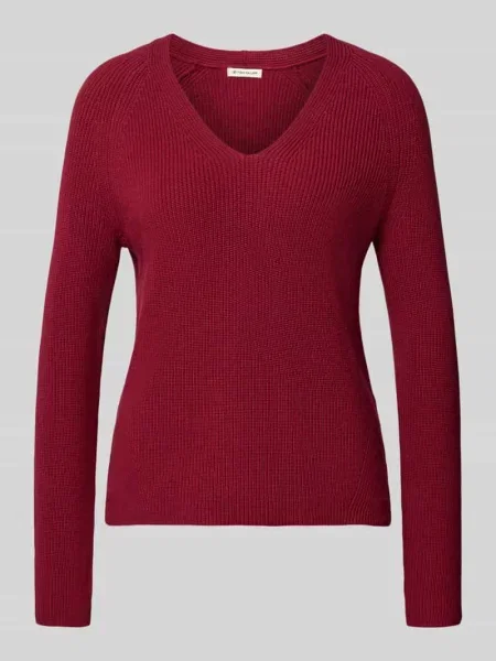 Sweter z dzianiny o kroju regular fit z czystej bawełny Tom Tailor czerwony