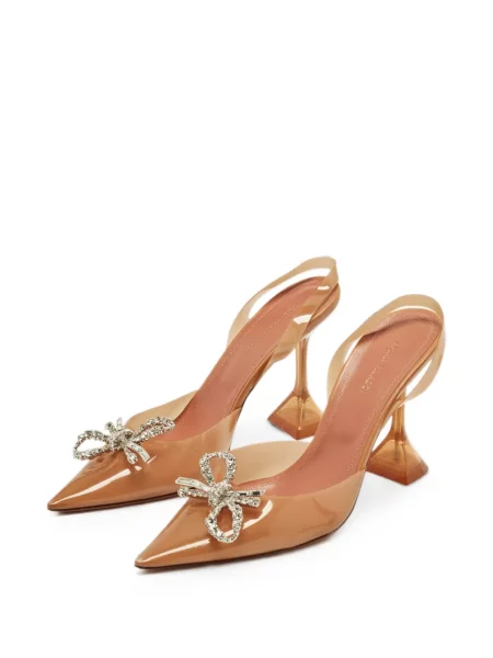 Pantofi cu toc Amina Muaddi cu funde slingback maro