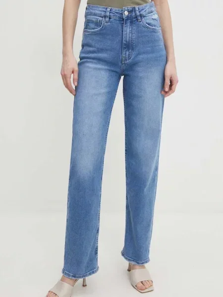 Дънки Answear Lab с висока талия синьо