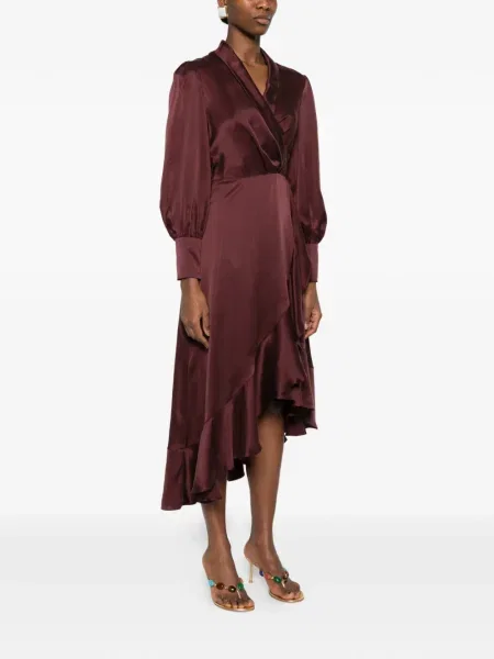 Sukienka midi Zimmermann z falbankami do kolan kopertowa czerwona