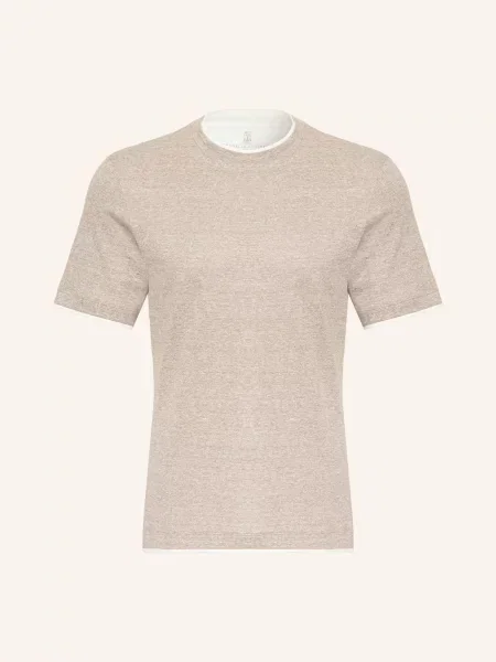 Brunello Cucinelli Koszulka Z Lnem beige biała