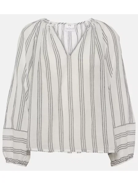 Top Velvet cu broderie de catifea cu dungi