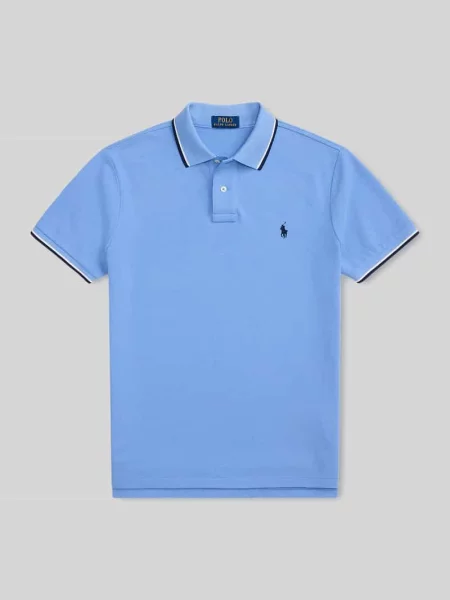 Koszulka polo o kroju slim fit z czystej bawełny Polo Ralph Lauren niebieskie