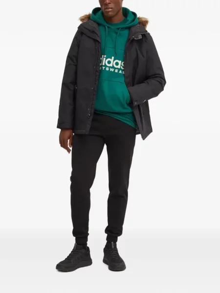 Кожена тапицерия яке The North Face с качулка с козина черно