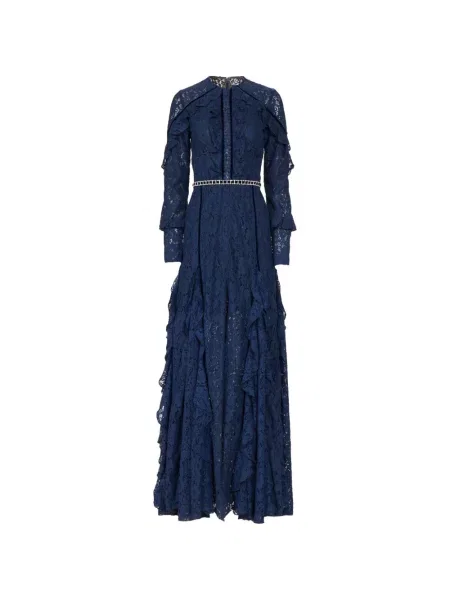 Rochie de dantelă Costarellos cu volane din dantelă albastru