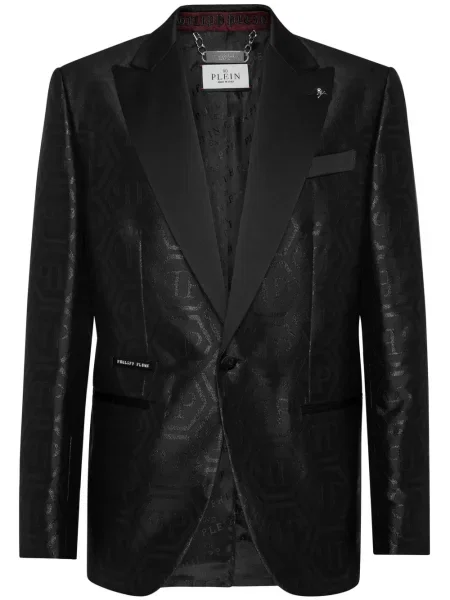 Sacou Philipp Plein din jacard cu un singur rând de nasturi negru