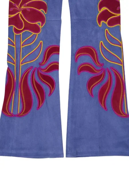 Pantaloni Paula cu broderie cu model floral albastru