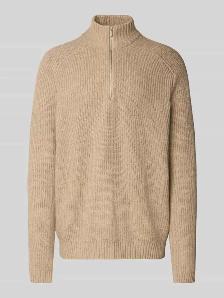 Sweter z dzianiny ze stójką Jake*s Studio Men beżowy