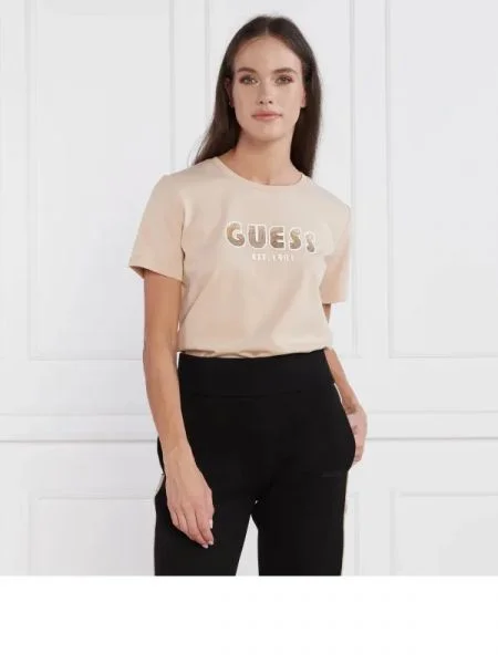 GUESS Tricou SS CN SHADED LOGO TEE bej