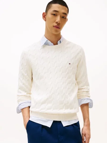 Tommy Hilfiger sweter beżowy lekki biały